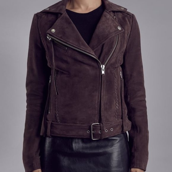 MUUBAA Brown Leather Belted Biker Moto Jacket NWT - Picture 12 of 14